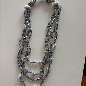 Chic Multi-Strand Gray and White Necklace